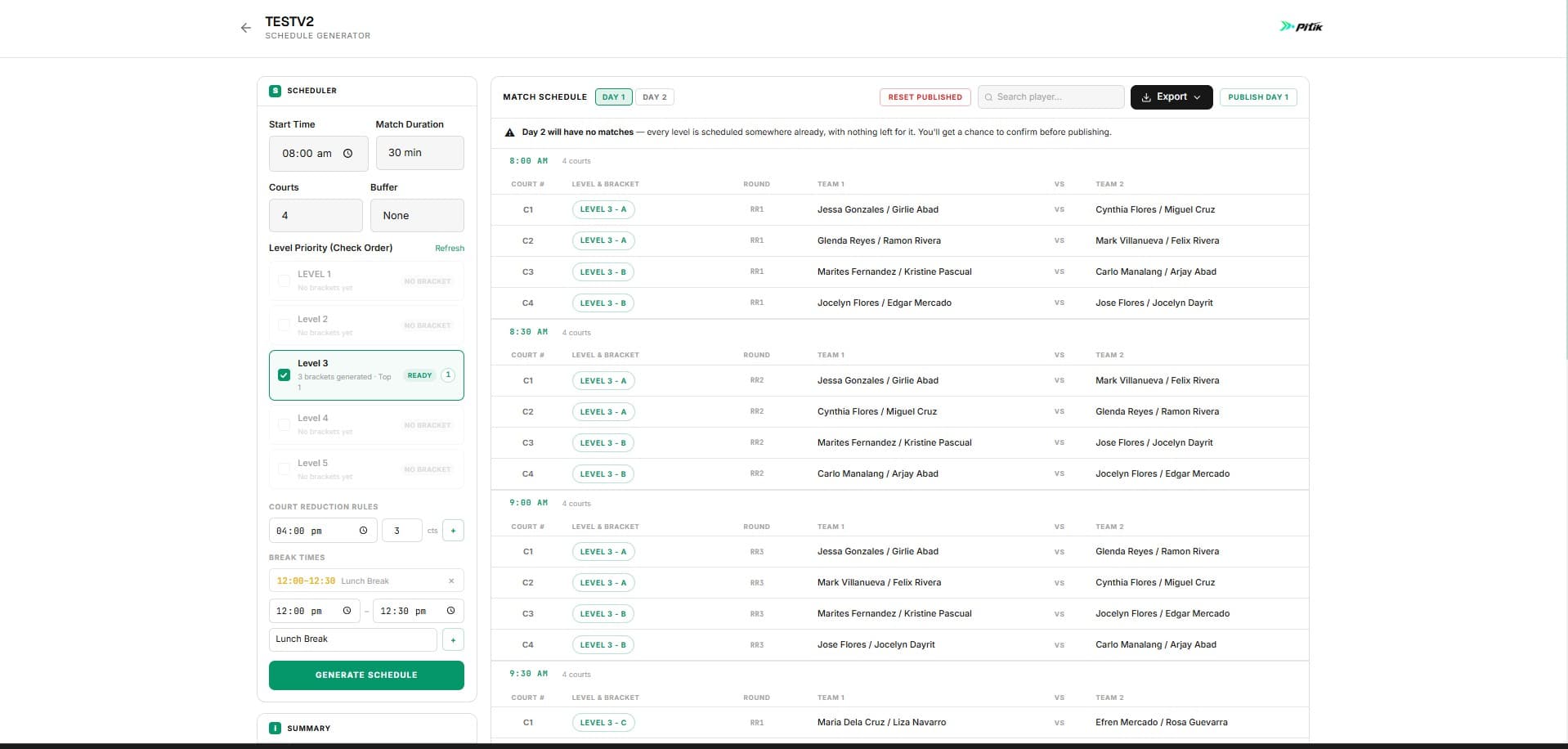Schedule dashboard