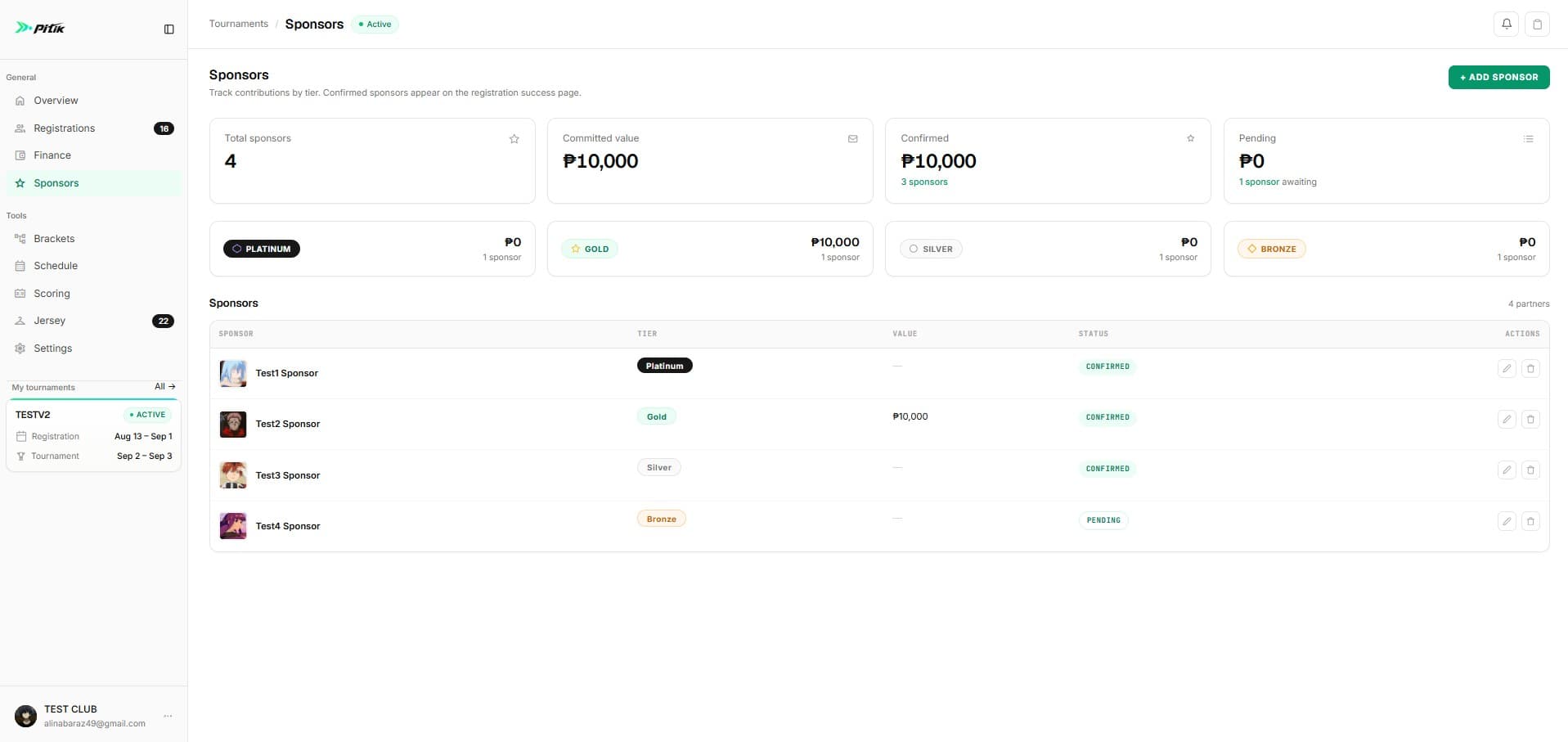 Sponsors dashboard
